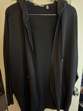 Black Hooded Open-Front Cardigan